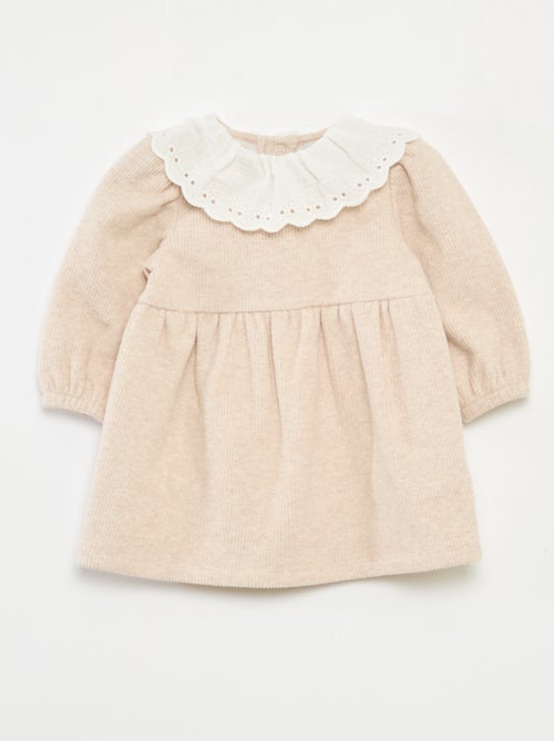 Vestido interlock con cuello grande de gasa de algodón - Kiabi