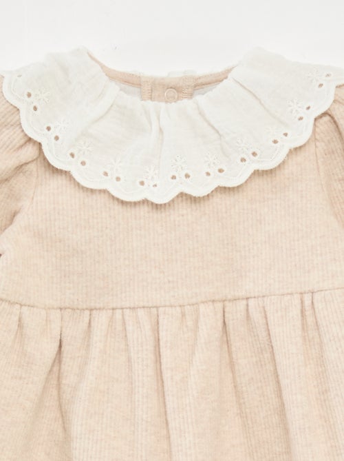 Vestido interlock con cuello grande de gasa de algodón - Kiabi