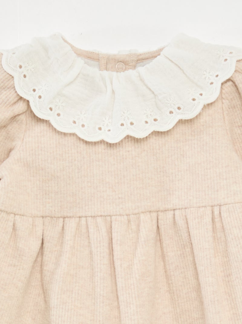 Vestido interlock con cuello grande de gasa de algodón Beige - Kiabi