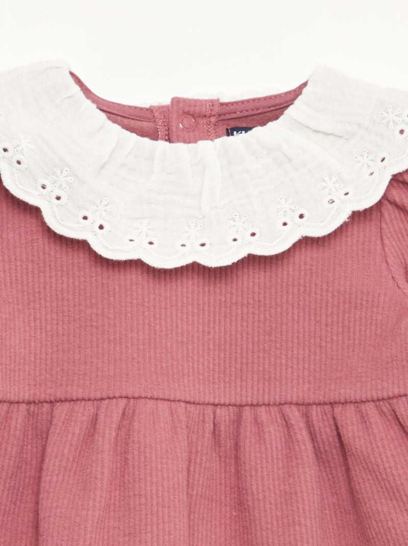 Vestido interlock con cuello grande de gasa de algodón Rosa - Kiabi