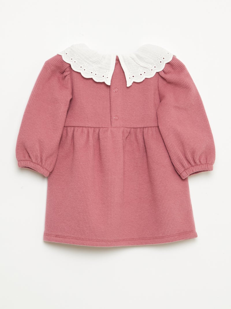 Vestido interlock con cuello grande de gasa de algodón Rosa - Kiabi
