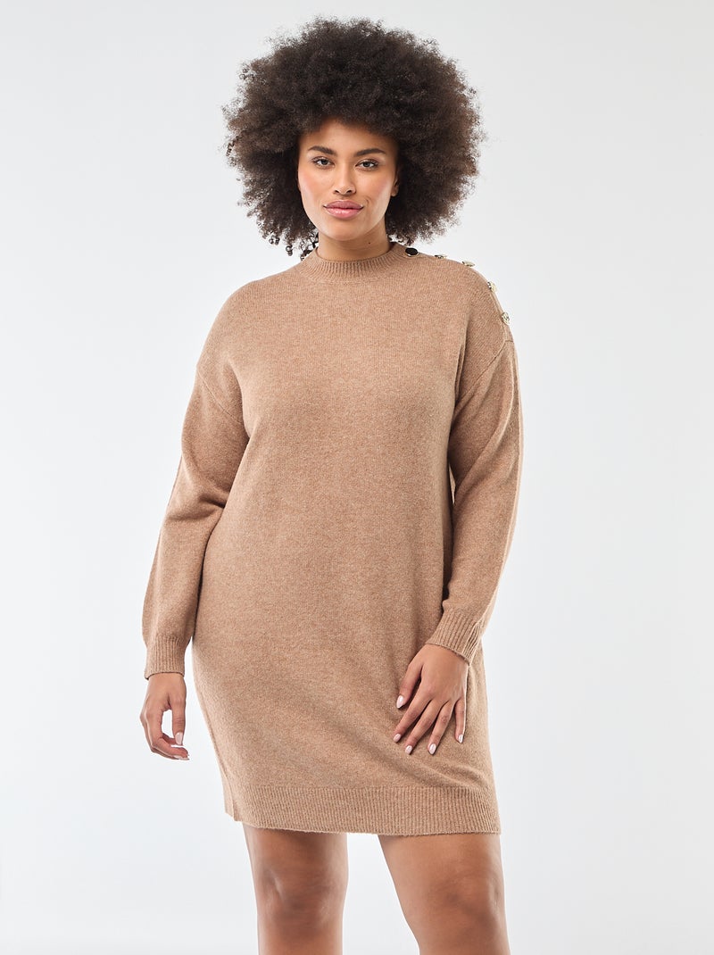 Vestido jersey con botones decorativos en el hombro Beige - Kiabi