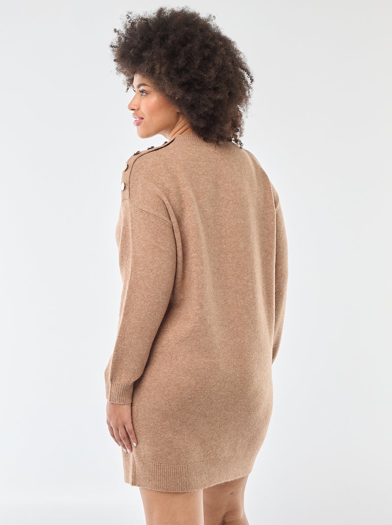 Vestido jersey con botones decorativos en el hombro Beige - Kiabi