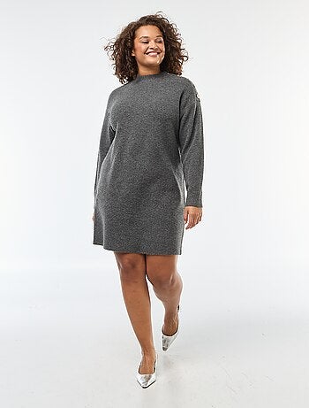 Vestido jersey con botones decorativos en el hombro