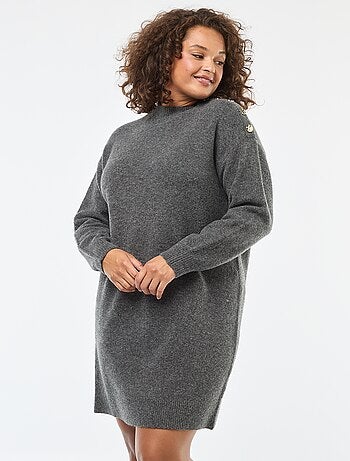 Vestido jersey con botones decorativos en el hombro