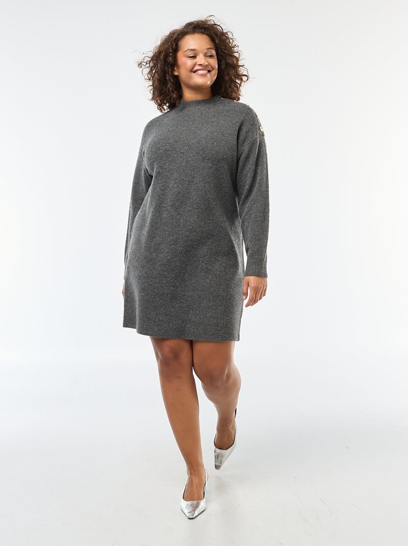 Vestido jersey con botones decorativos en el hombro Gris - Kiabi