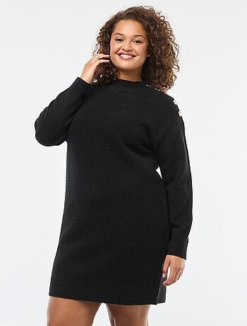 Vestido jersey con botones decorativos en el hombro