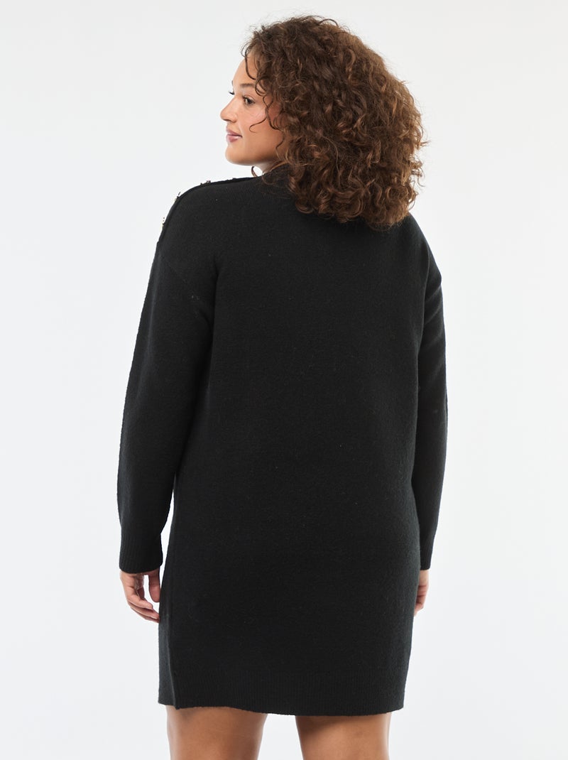 Vestido jersey con botones decorativos en el hombro Negro - Kiabi