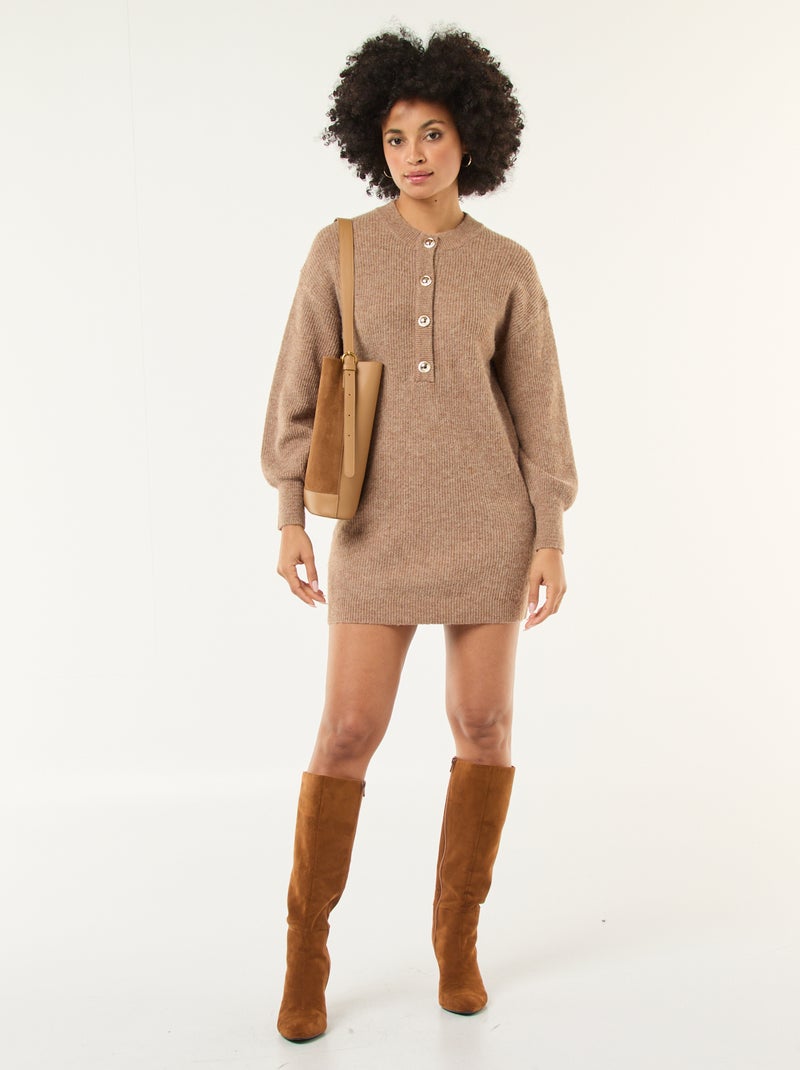 Vestido jersey con botones dorados Beige - Kiabi