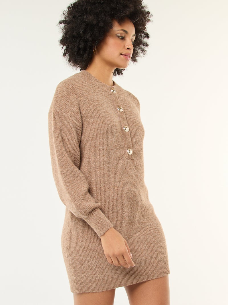 Vestido jersey con botones dorados Beige - Kiabi