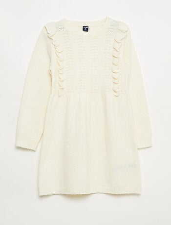 Vestido tipo jersey con punto calado y volantes