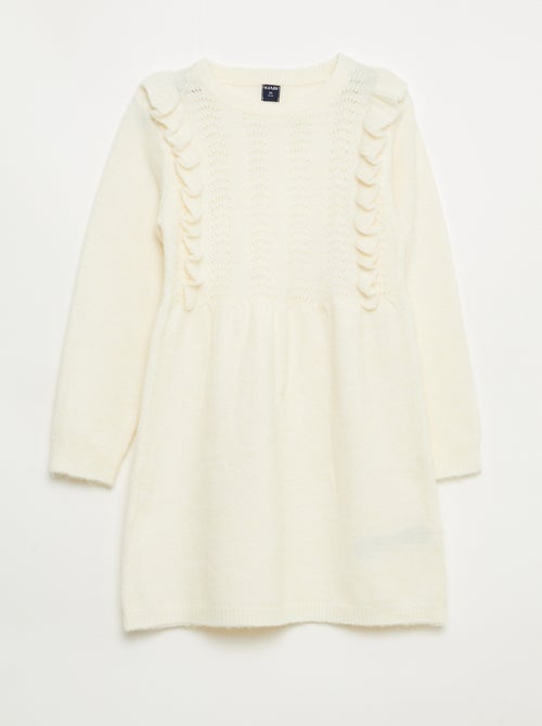 Vestido jersey con punto calado y volantes - Kiabi