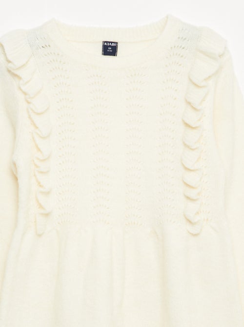 Vestido jersey con punto calado y volantes - Kiabi