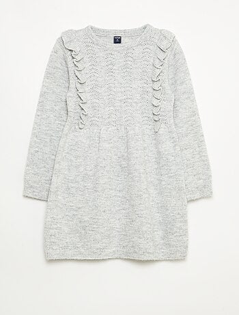 Vestido tipo jersey con punto calado y volantes