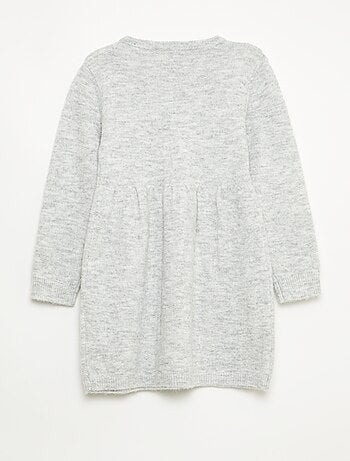 Vestido tipo jersey con punto calado y volantes