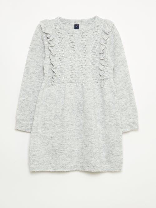 Vestido jersey con punto calado y volantes - Kiabi