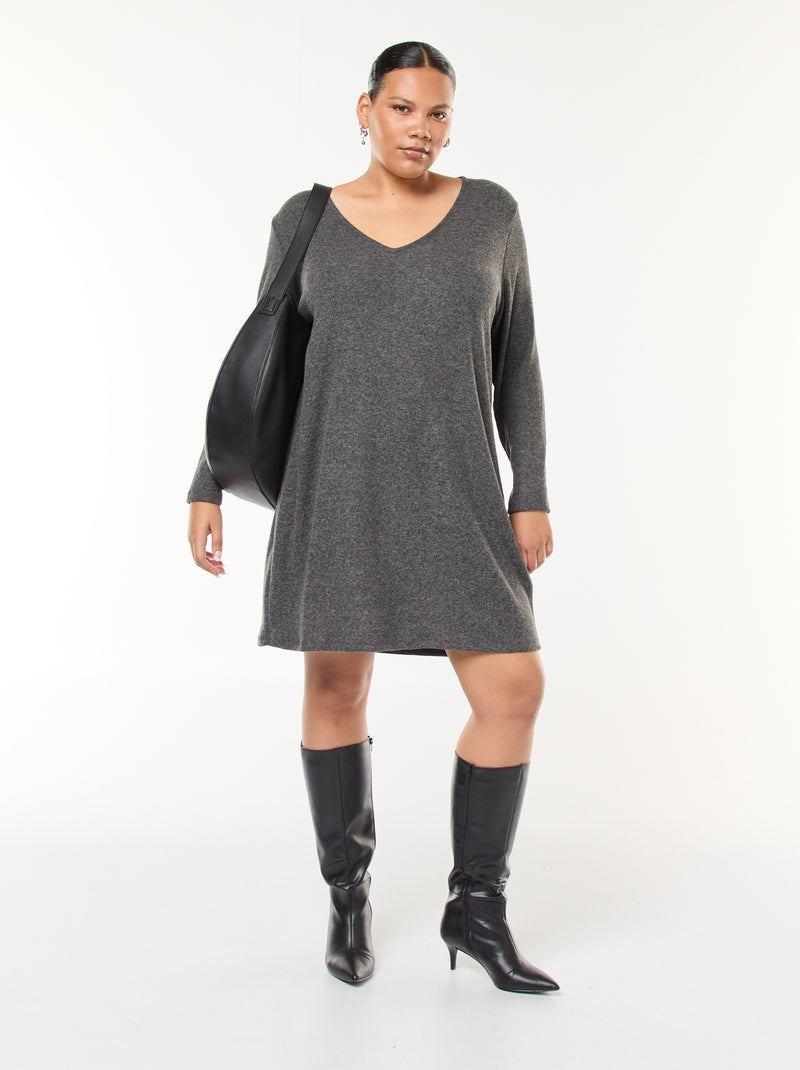 Vestido jersey corto de punto grueso Gris - Kiabi