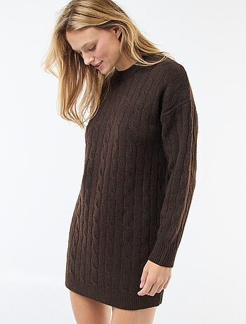 Vestido jersey corto de punto trenzado