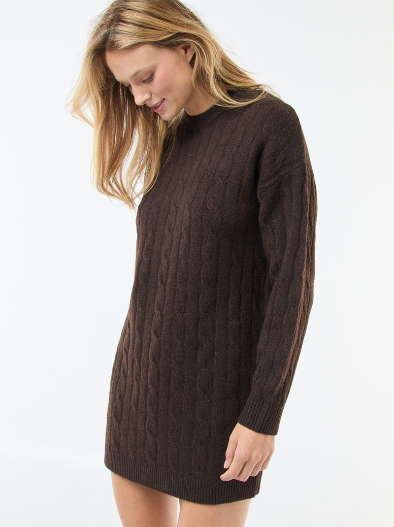 Vestido jersey corto de punto trenzado Marron - Kiabi