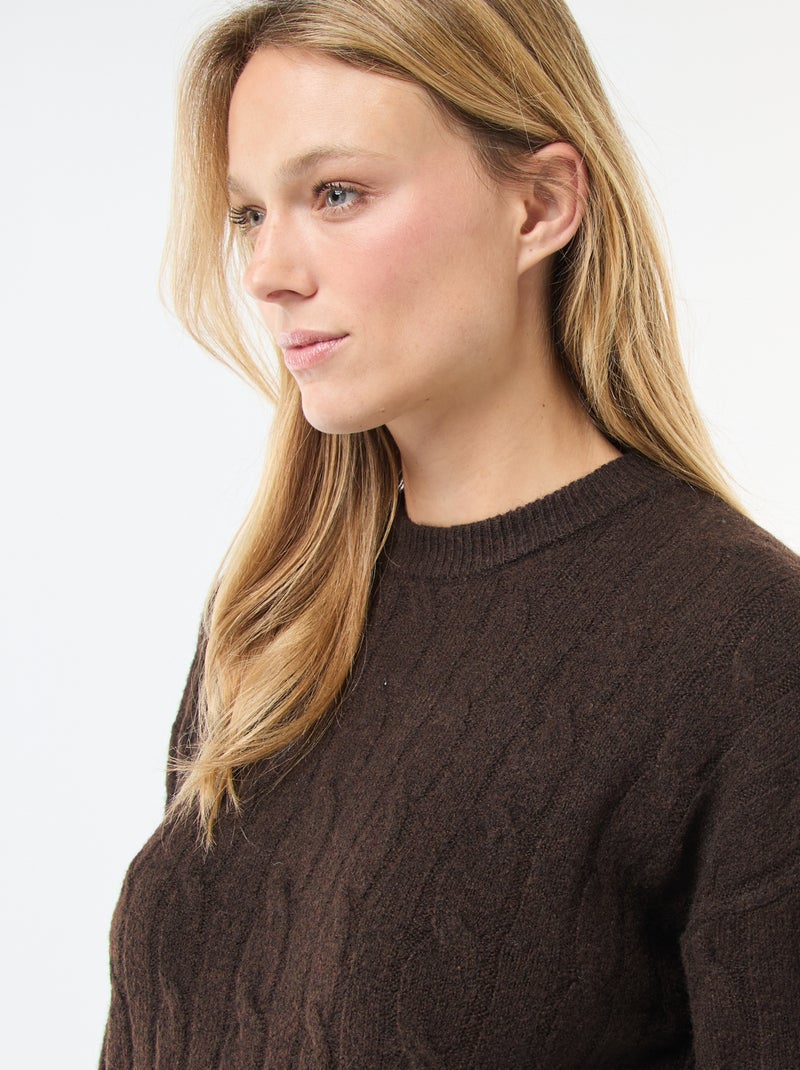 Vestido jersey corto de punto trenzado Marron - Kiabi