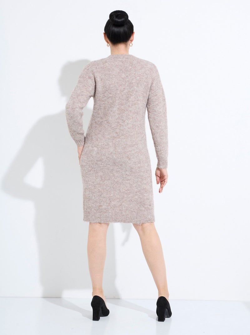 Vestido jersey de cuello redondo con lentejuelas con estampado animal - Afibel Beige/Negro - Kiabi