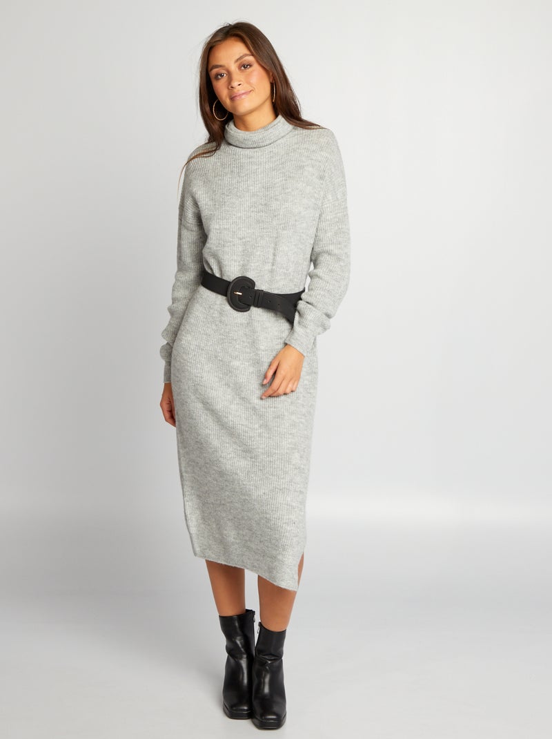 Vestido jersey de cuello vuelto GRIS - Kiabi