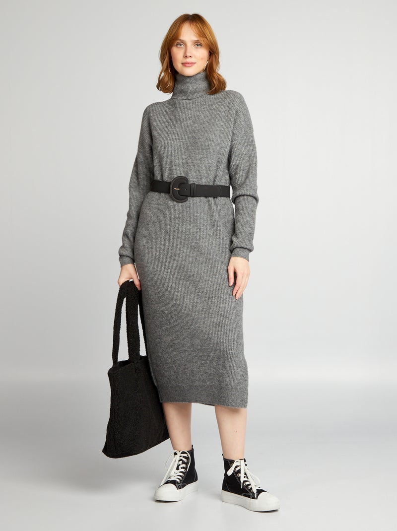 Vestido jersey de cuello vuelto GRIS - Kiabi