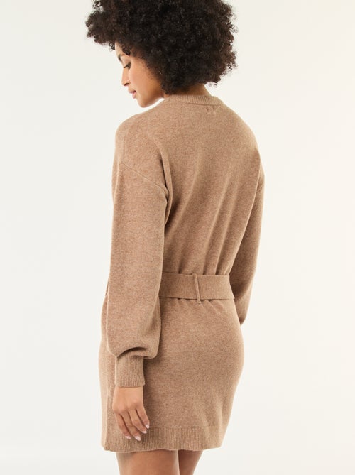 Vestido jersey de manga larga con cinturón - Kiabi