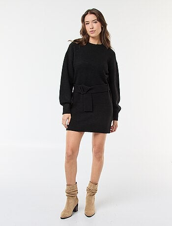 Vestido jersey de manga larga con cinturón