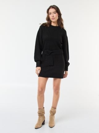 Vestido jersey de manga larga con cinturón