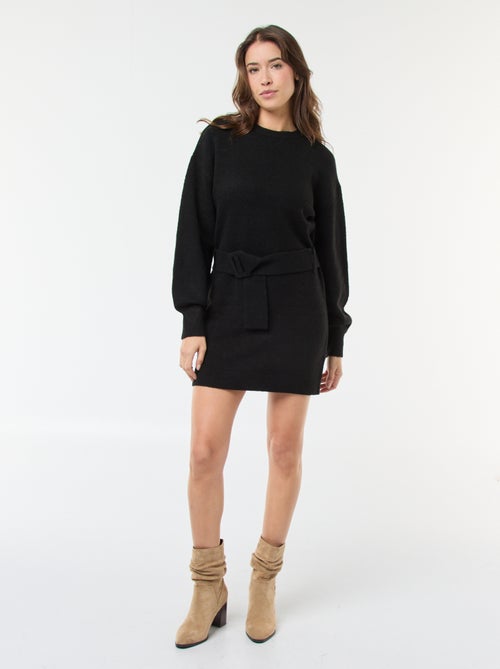 Vestido jersey de manga larga con cinturón - Kiabi