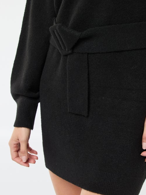 Vestido jersey de manga larga con cinturón - Kiabi
