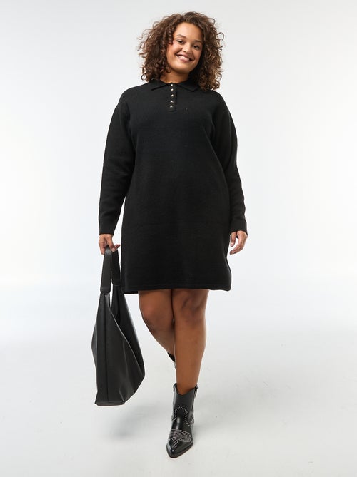 Vestido jersey de punto grueso con botones dorados en el cuello - Kiabi