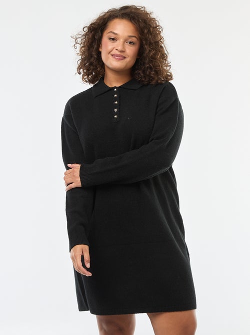 Vestido jersey de punto grueso con botones dorados en el cuello - Kiabi