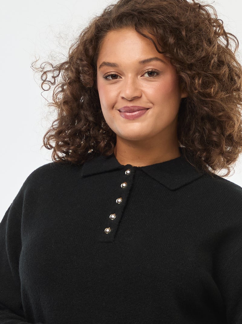 Vestido jersey de punto grueso con botones dorados en el cuello Negro - Kiabi