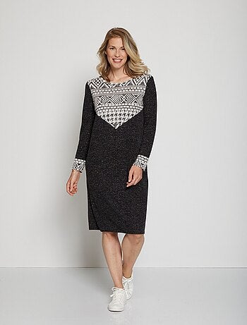 Vestido jersey de punto iridiscente con detalle de jacquard