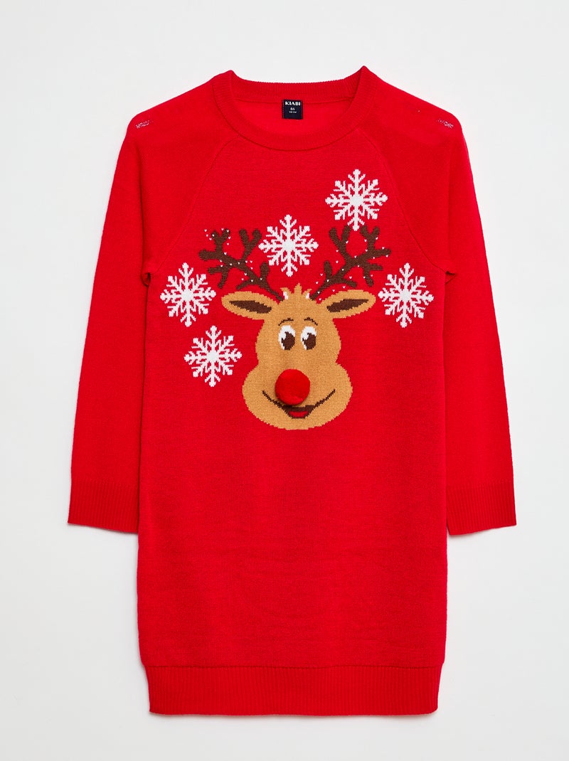 Vestido jersey de punto 'Navidad' Rojo Niña Kiabi