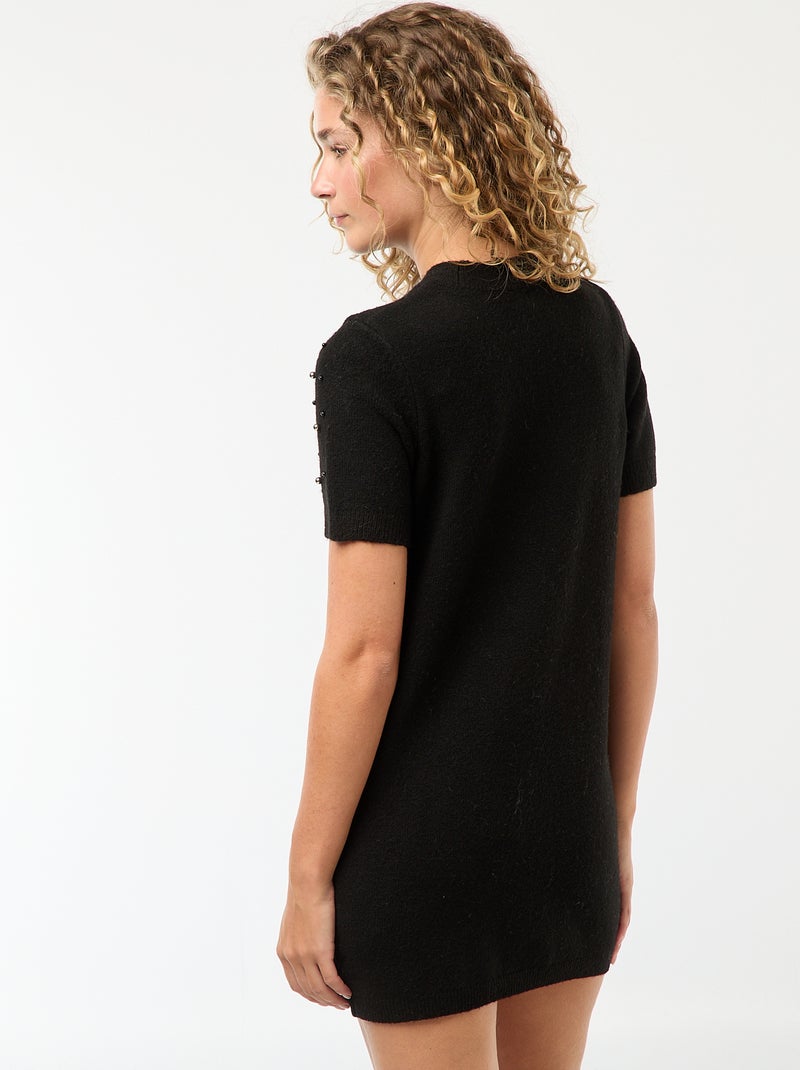 Vestido jersey de punto suave con perlas Negro - Kiabi