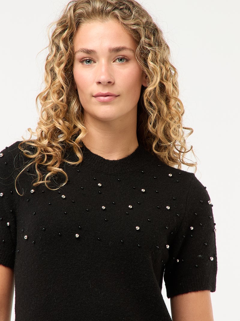Vestido jersey de punto suave con perlas Negro - Kiabi