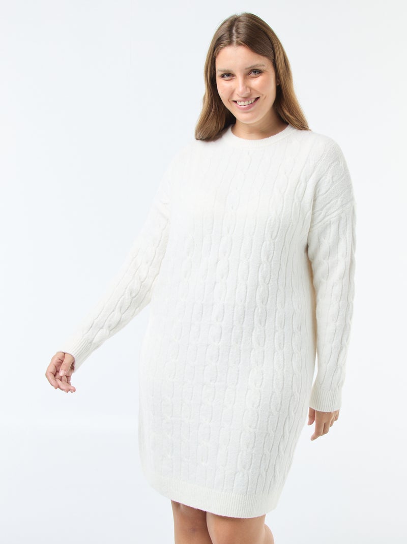 Vestido jersey de punto trenzado Blanco - Kiabi