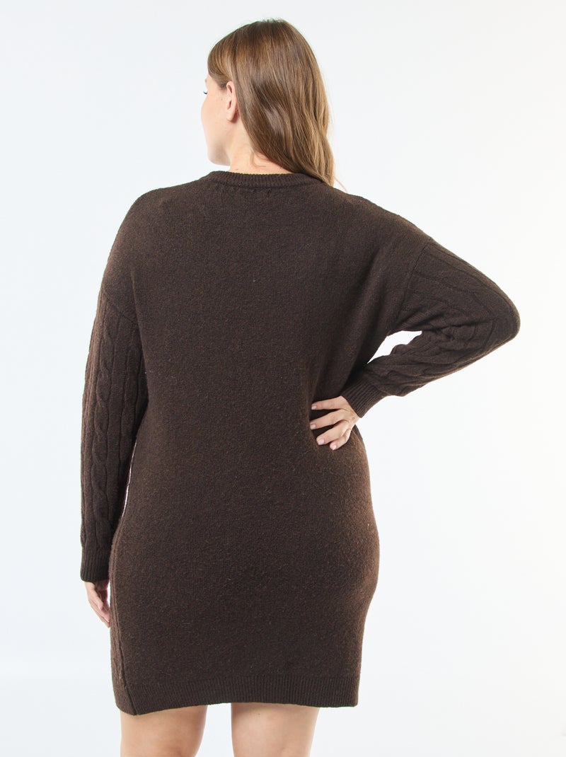 Vestido jersey de punto trenzado Marron - Kiabi