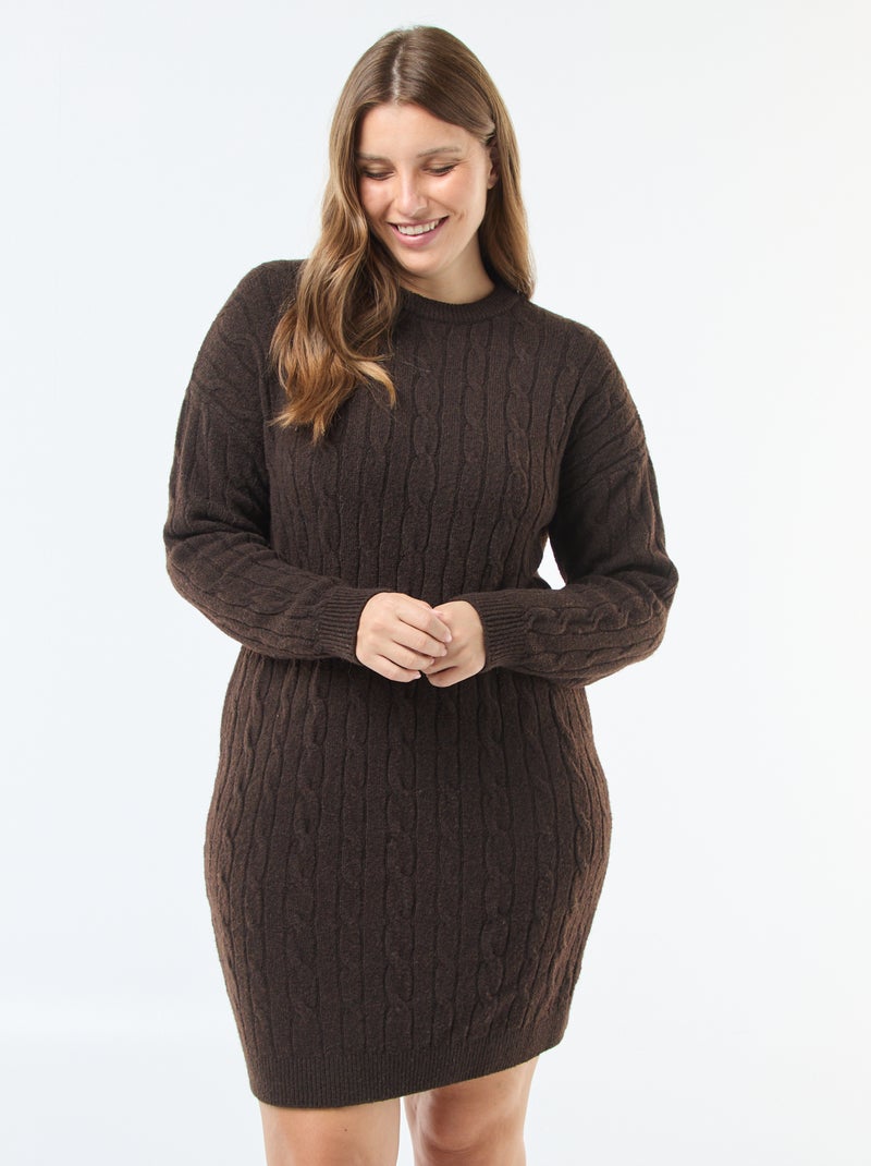 Vestido jersey de punto trenzado Marron - Kiabi