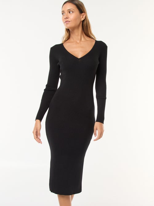 Vestido jersey largo de canalé - Kiabi