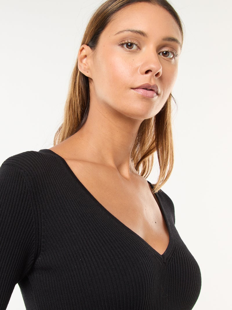 Vestido jersey largo de canalé Negro - Kiabi