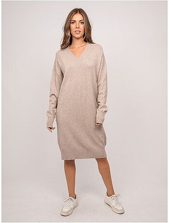 Vestido jersey largo de punto suave con cuello de pico iberna