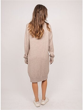 Vestido jersey largo de punto suave con cuello de pico iberna