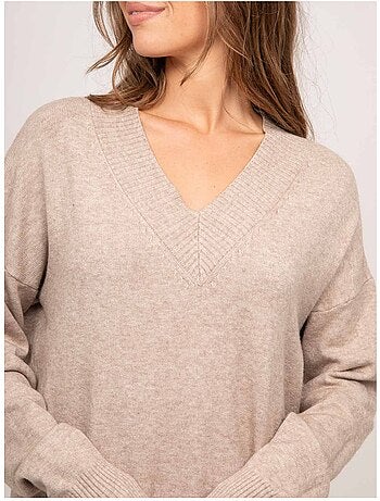 Vestido jersey largo de punto suave con cuello de pico iberna