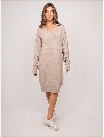 Vestido jersey largo de punto suave con cuello de pico iberna