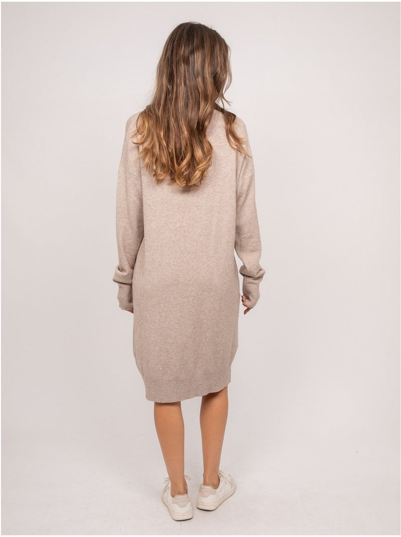 Vestido jersey largo de punto suave con cuello de pico iberna Beige - Kiabi