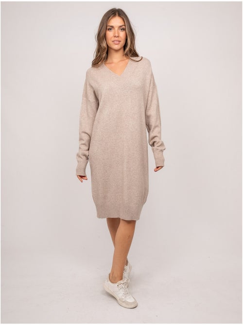 Vestido jersey largo de punto suave con cuello de pico iberna - Kiabi Vestido jersey largo de punto suave con cuello de pico iberna - Kiabi